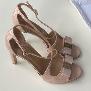 Ferragamo Varina Nude Patent Peeptoe Heels